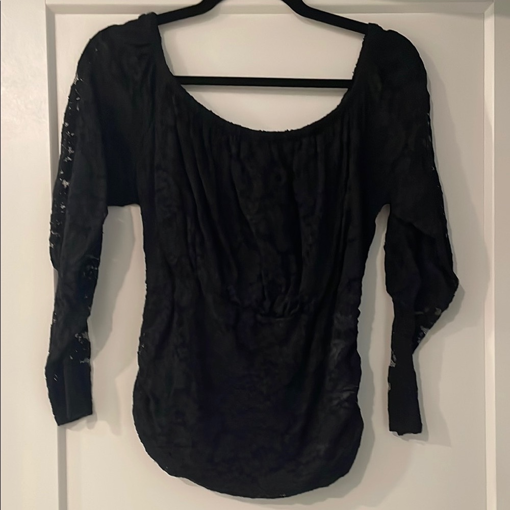 Express Elegant Black Lace Ruched Women's Top